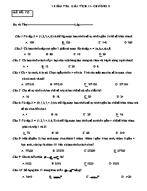 Đề kiểm tra 1 tiết Chương II môn Giải tích Lớp 11 - Mã đề 123